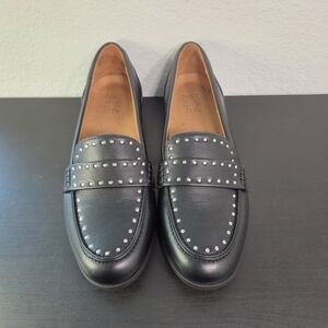 Women Black Studded Loafers Sz 8.5M